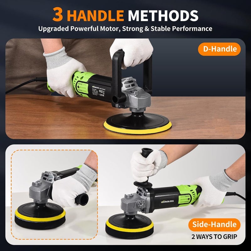 WorkBless Buffer Polisher, 1600W 6"/7" Rotary Car Polisher with 7-Speed(1600-3500 RPM), Car Buffers and Polishers Kit for Cars, Boats, Floors, Furniture - Image 3